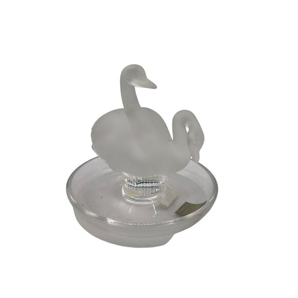 Lalique France Frosted Glass Swan Figurine On Clear Glass Base - Picture 2 of 6